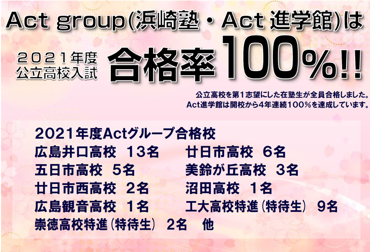Act group(浜崎塾・Act進学館)は合格率100％!!